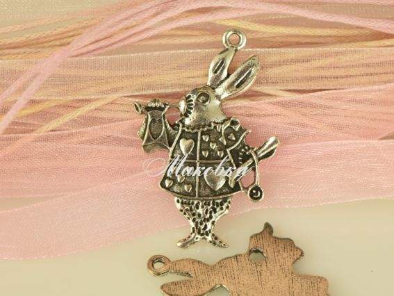 Подвеска Кролик №2 высота 35 мм, античное серебро, 1 шт