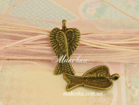 Подвеска Крылья сложенные №4 , 28 мм, античная бронза, 1 шт