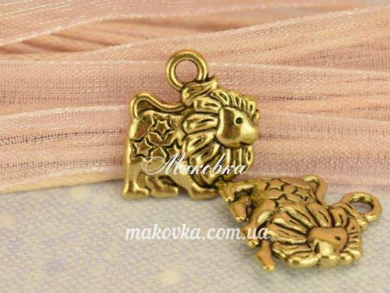 Подвеска Зодиак ЛЕВ в звездочках, 12х14мм античное золото, 1 шт