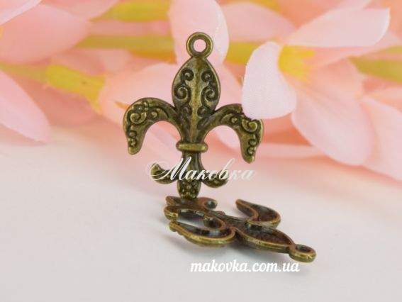 Подвеска Королевская лилия №03, 21х26 мм, античная бронза, 1 шт