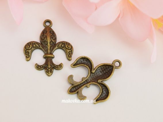 Підвіска металева шарм Королівська лілія №03, 21х26 мм, антична бронза