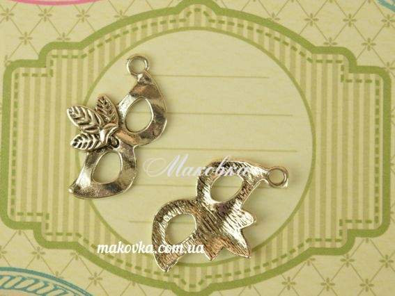 Подвеска Маска Карнавальная, античное серебро, 1 шт