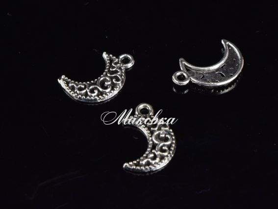 Подвеска Месяц маленький ажурный, античное серебро, 1 шт