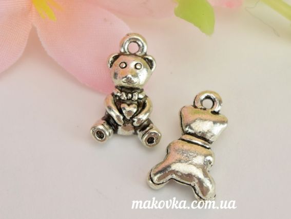 Подвеска Мишка с сердечком, 18 мм, античное серебро, 1 шт Подвеска Мишка с сердечком, 18 мм, античное серебро, 1 шт