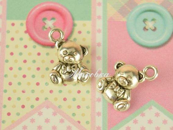 Подвеска Мишка с бантиком, 15х11 мм, античное серебро, 1 шт Подвеска Мишка с бантиком, 15х11 мм, античное серебро, 1 шт