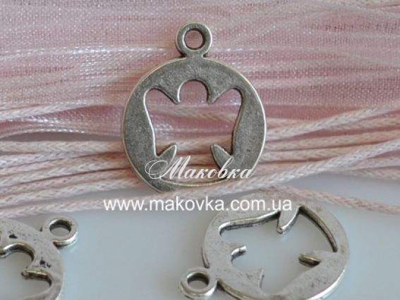 Подвеска Монетка с ангелом 15 мм, античное серебро, 1 шт