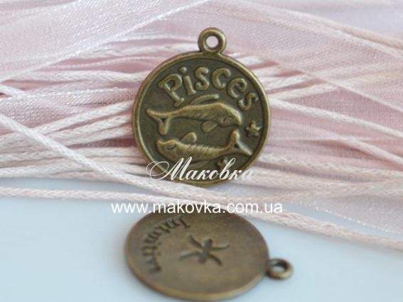 Подвеска монета Знак Зодиака Рыбы 20х17 мм, античная бронза, 1 шт Подвеска монета Знак Зодиака Рыбы 20х17 мм, античная бронза, 1 шт
