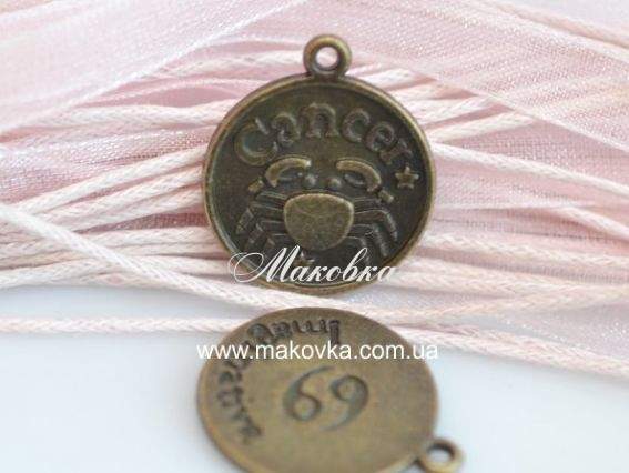 Подвеска монета Знак Зодиака Рак 20х17 мм, античная бронза, 1 шт Подвеска монета Знак Зодиака Рак 20х17 мм, античная бронза, 1 шт