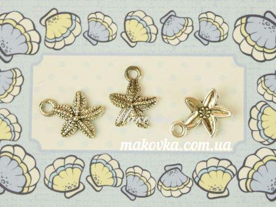 Подвеска Морская звездочка №2 маленькая, 12x19 античное серебро, 1 шт