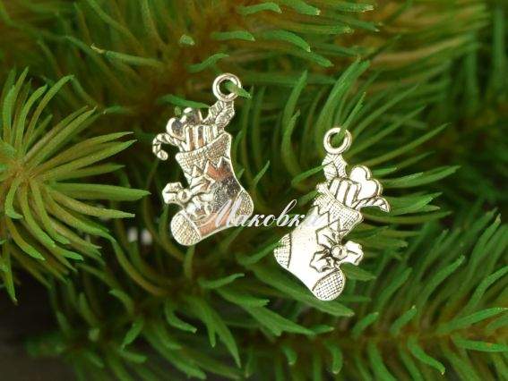 Підвіска Шкарпетка з подарунками 16х20 мм, платина, 1 шт