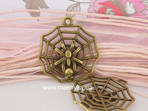 Подвеска Паук на круглой паутине, 27х29 мм, античная бронза, 1 шт Подвеска Паук на круглой паутине, 27х29 мм, античная бронза, 1 шт