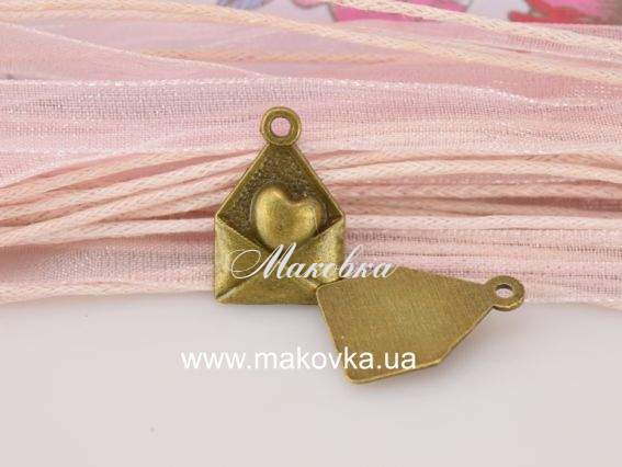 Подвеска Конверт с сердцем 12х18 мм, античная бронза, 1 шт Подвеска Конверт с сердцем 12х18 мм, античная бронза, 1 шт