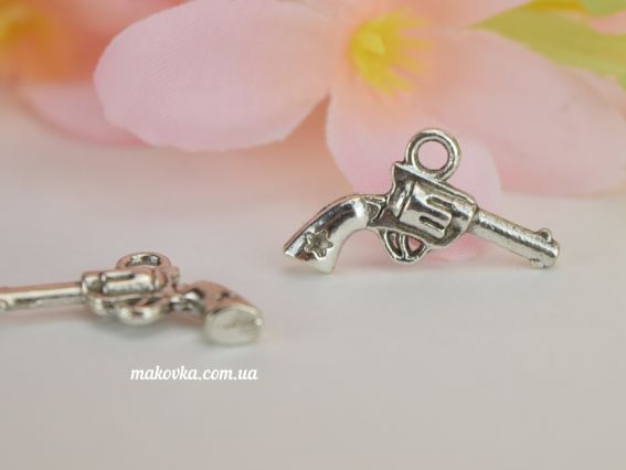 Бижутерная металлическая подвеска Револьвер №2, античное серебро