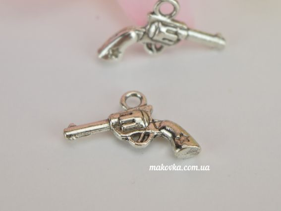 Бижутерная металлическая подвеска Револьвер №2, античное серебро