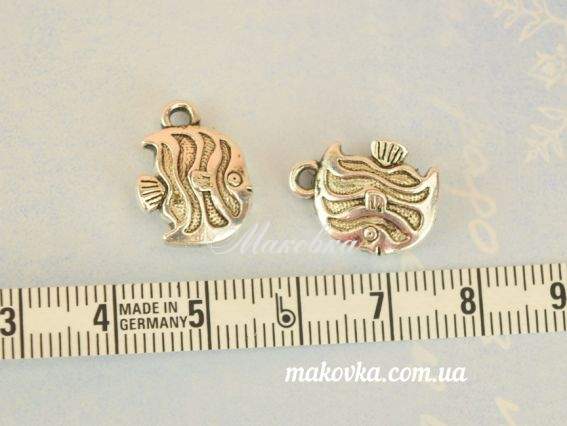 Подвеска Рыбка 08 средняя 13х17мм, античное серебро, 1 шт