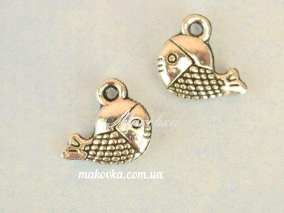 Подвеска Рыбка №7,  13х12 мм, античное серебро, 1 шт