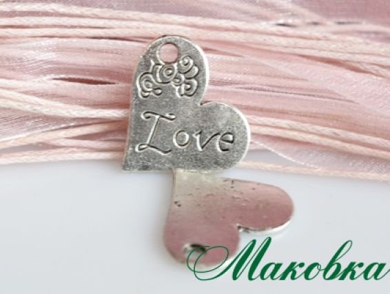 Біжутерна підвіска Серце №10, Love, 20х18 мм, античне срібло