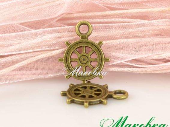 Подвеска Штурвал 16x19 мм, античная бронза, 1 шт