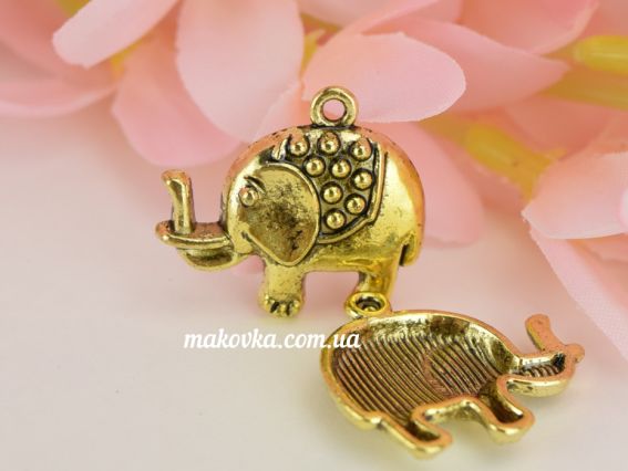 Подвеска Слон №10 античное золото, 1 шт