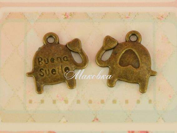 Подвеска Слон №11 с сердечком , античная бронза, 1 шт