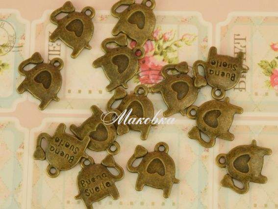 Подвеска Слон №11 с сердечком , античная бронза, 50 шт