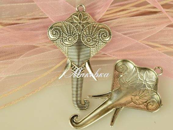 Подвеска Слон №14 индийский (голова), 46х28мм античное серебро, 1 шт