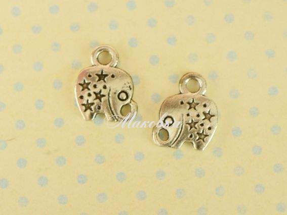 Подвеска Слон №13 мини, в звездочках, античное серебро, 1 шт