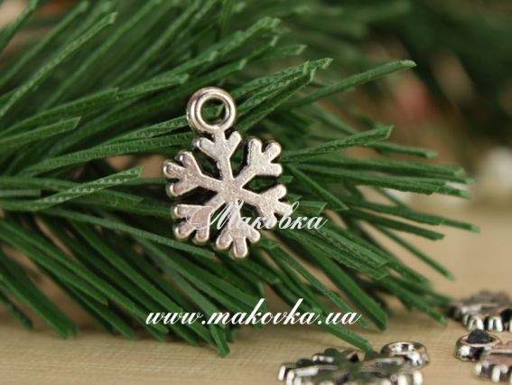 Подвеска Снежинка №4 маленькая, 10х15 мм, античное серебро, 1 шт