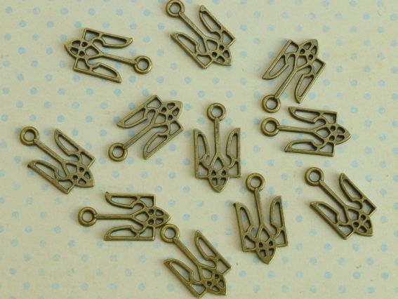 Бижутерная Подвеска, шарм,  Тризуб, цвет античная бронза, 18мм, 1 шт