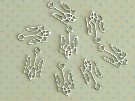 Бижутерная Подвеска, шарм,  Тризуб, античное серебро, 18мм, 1 шт