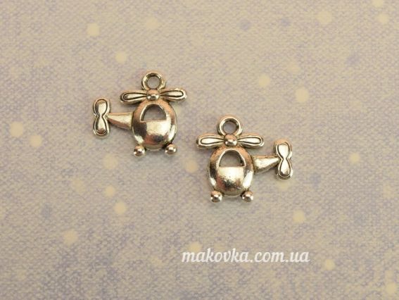 Бижутерная подвеска Вертолетик, 15х15 мм, античное серебро