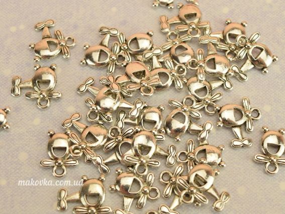 Бижутерная подвеска Вертолетик, 15х15 мм, античное серебро