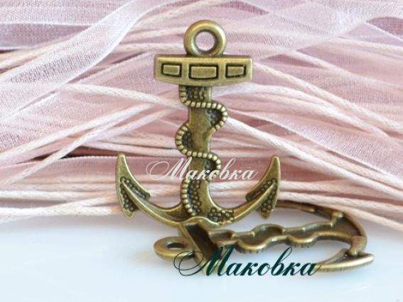 Подвеска Якорь 25х32 мм, античная бронза, 1 шт