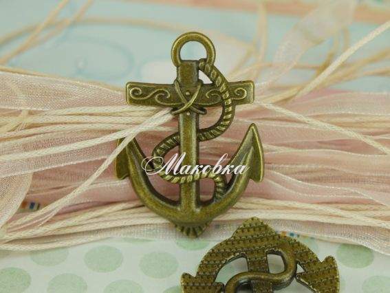 Подвеска Якорь широкий 39х29мм, античная бронза, 1 шт