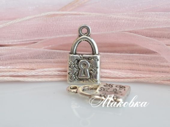 Подвеска Замок №6 в цветочек, античное серебро, 50 шт Подвеска Замок №6 в цветочек, античное серебро, 50 шт