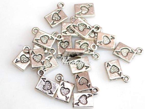 Подвеска Карта игральная червовый туз 13 мм, античное серебро, 50 шт