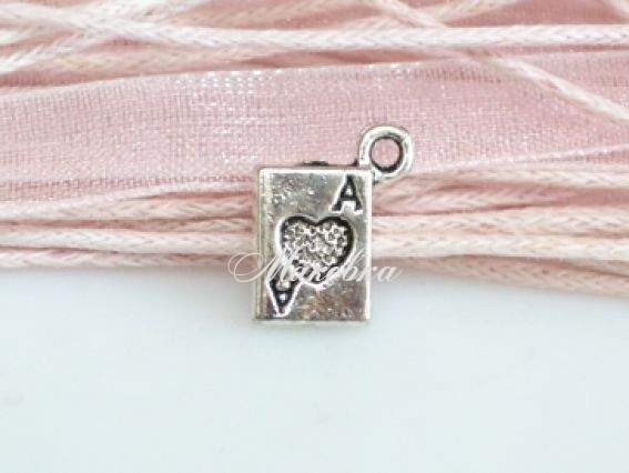 Подвеска Карта игральная Червовый туз 13 мм, античное серебро, 1 шт