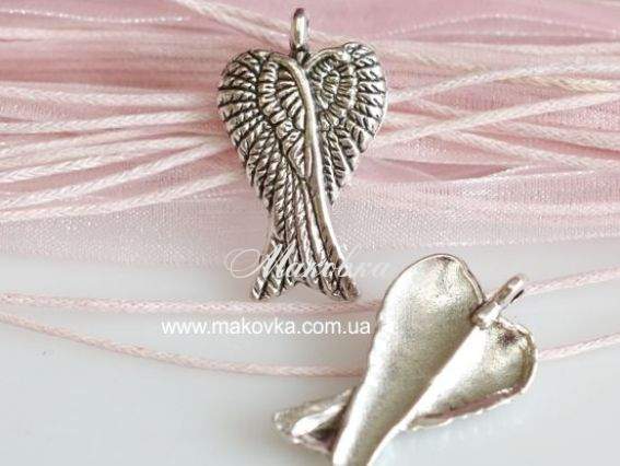 Подвеска Крылья сложенные №4 , 28 мм, античное серебро, 1 шт