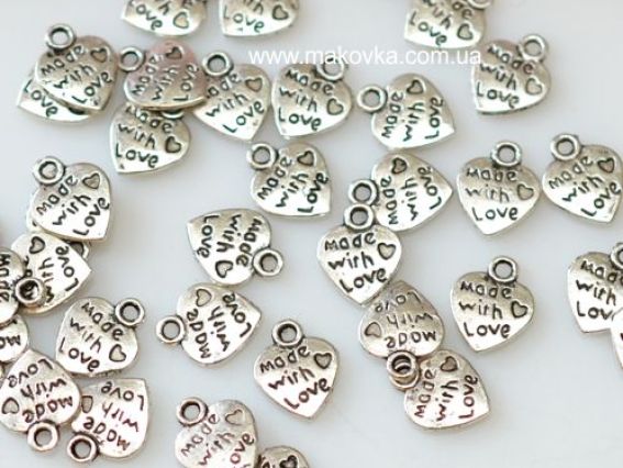 Подвеска Сердце №6 мини Made with love, античное серебро, 50 шт Подвеска Сердце №6 мини Made with love, античное серебро, 50 шт