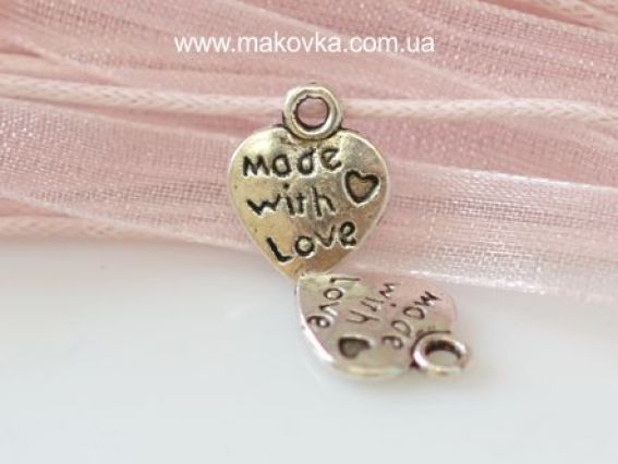 Подвеска Сердце №6 мини Made with love, античное серебро, 1 шт Подвеска Сердце №6 мини Made with love, античное серебро, 1 шт