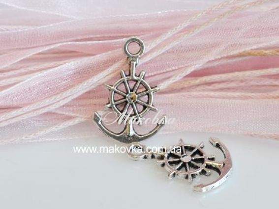 Подвеска Якорь и штурвал, античное серебро 1 шт Подвеска Якорь и штурвал, античное серебро 1 шт