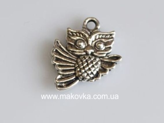 Металевий шарм, підвіска Сова №3, античне срібло
