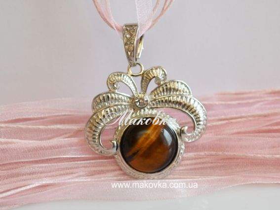 Кулон Цветок с Камнем Тигровый лаз Кулон Цветок с Камнем Тигровый лаз