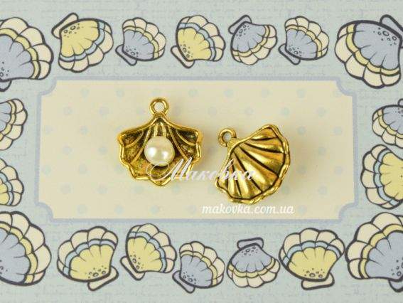 Подвеска - кулон Жемчужина в ракушке 15х6 мм, цвет античное золото