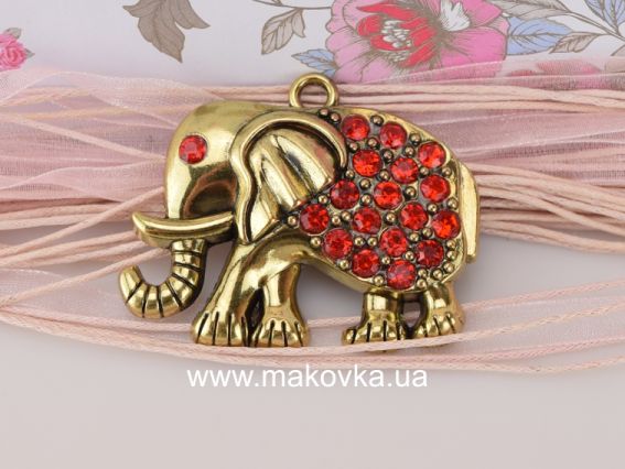 Кулон Слон, 52х43 мм, античная бронза, красные стразы Кулон Слон, 52х43 мм, античная бронза, красные стразы