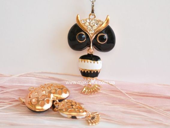 Кулон со стразами Сова, черная Кулон со стразами Сова, черная