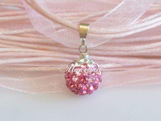 Кулон со стразами двухцветный Шар 10 мм, бело-розовый Кулон со стразами двухцветный Шар 10 мм, бело-розовый