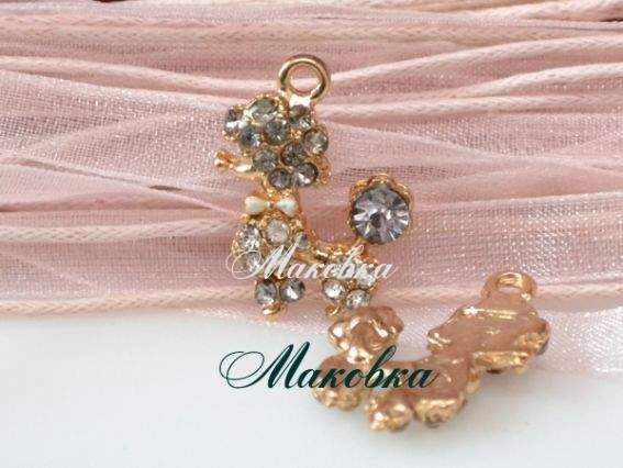 Мини-кулон со стразами Пудель очаровашка, 16х21 мм, 1 шт Мини-кулон со стразами Пудель очаровашка, 16х21 мм, 1 шт