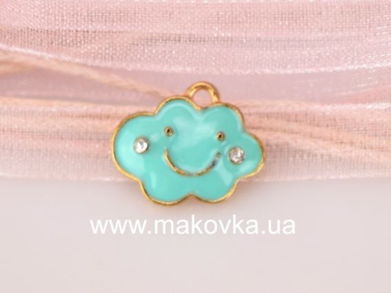 Подвеска  Тучка, 14х12 мм, со стразами, голубая эмаль Подвеска  Тучка, 14х12 мм, со стразами, голубая эмаль