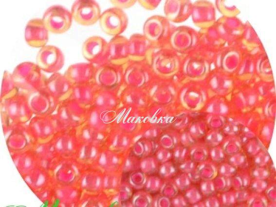 Чешский бисер Preciosa №10/0, круглый, цвет 11028 розовая серединка , желтое стекло